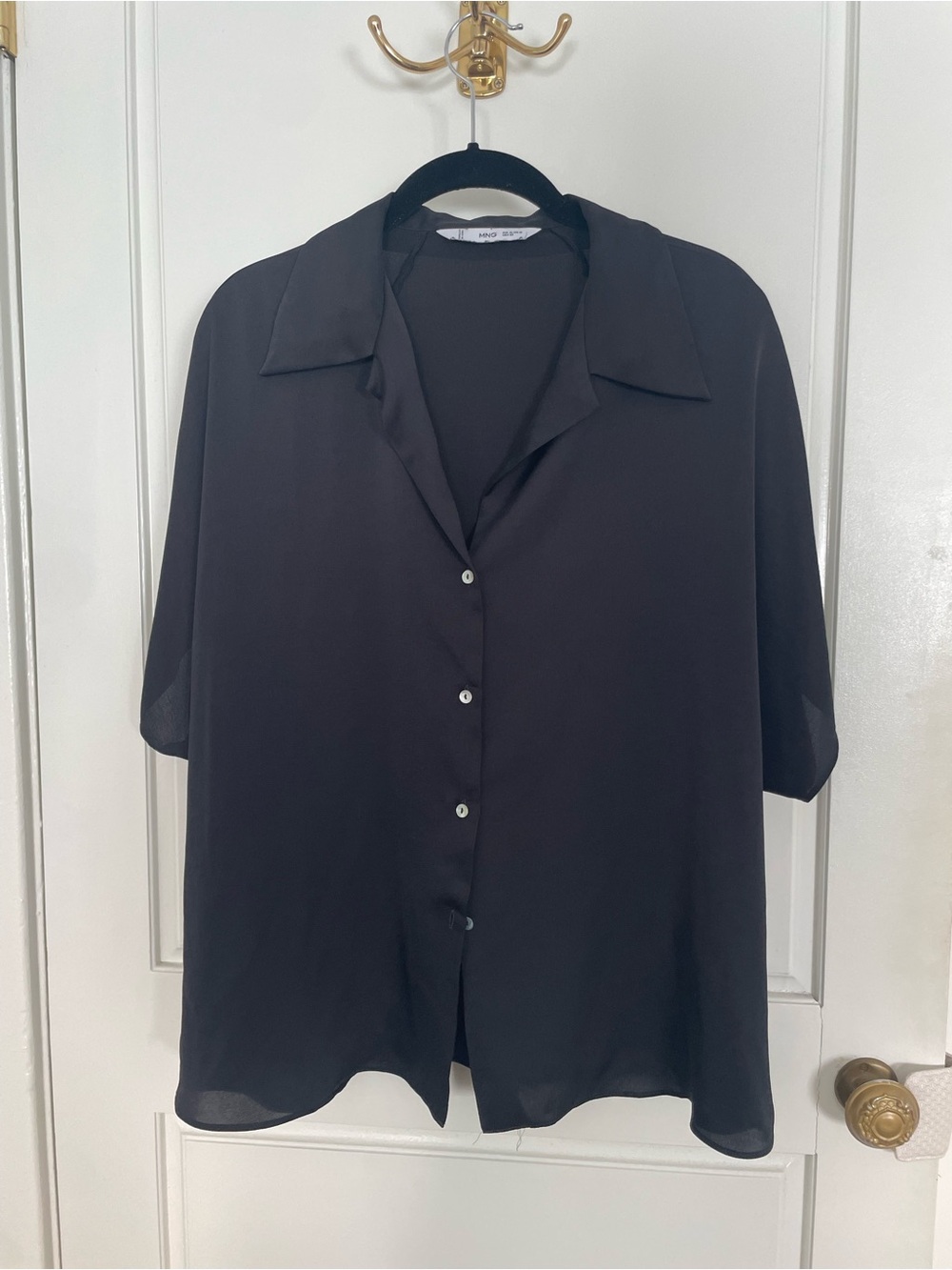 Mango Black Short-Sleeve Button-Up Blouse